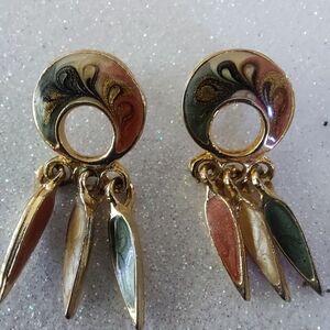Vintage Glass Enamel Swirl Dangling Post Earrings